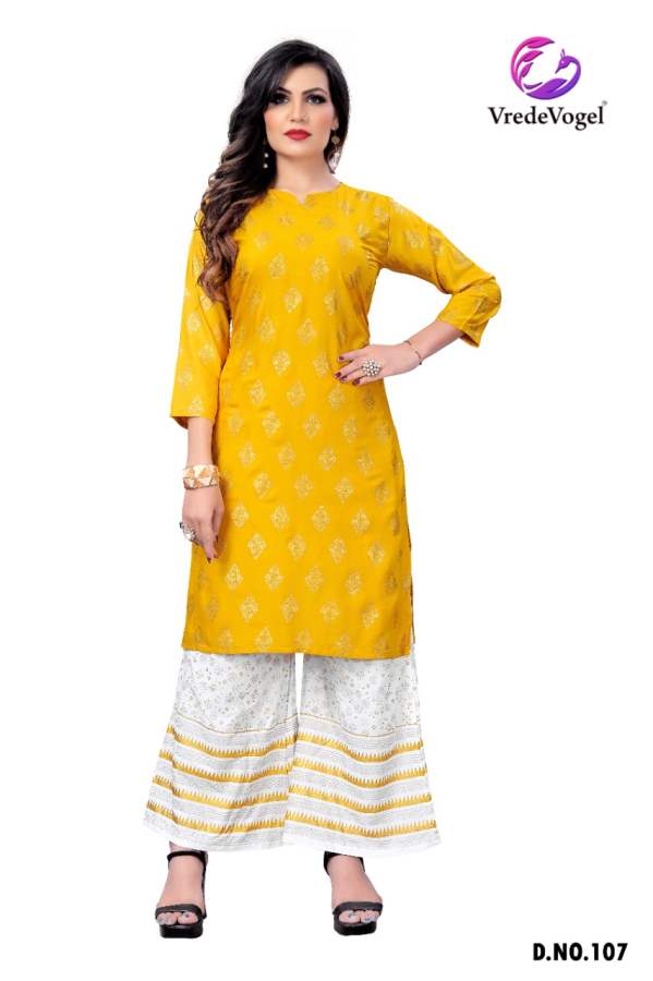 Vv Rimi Ethnic Wear Rayon Gold Print Kurti With Bottom Collection